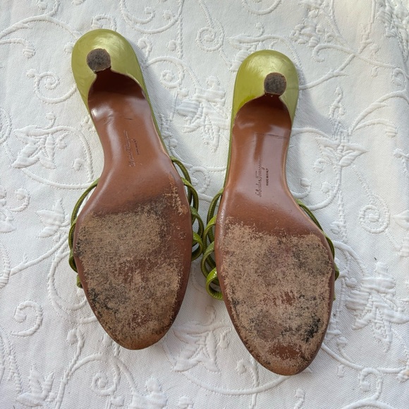 Green Claretta Leather Kitten Heel Sandals by Salvatore Ferragamo Size 9 - Picture 3 of 14